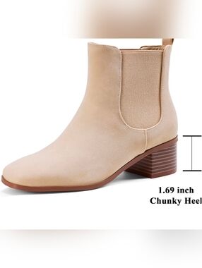 Women's Beige Chelsea Ankle Boot with Low Block Heel